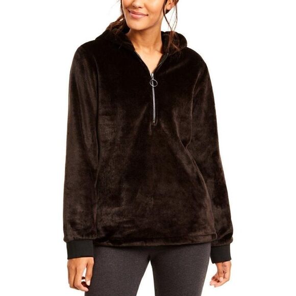 Ideology Zipper Hoodie Black Faux-Fur Medium‎ - Picture 1 of 5
